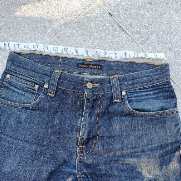Nudie Mens Jeans Blue Denim Slim Jim Straight Leg Cotton Made in Italy Size 31 - Picture 12 of 14